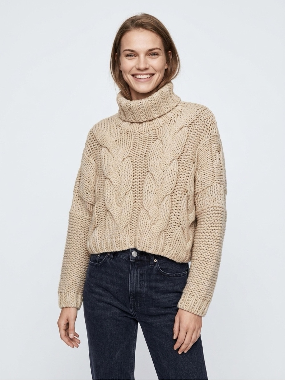 POL Cable Knit Turtleneck Sweater - Tan. NWOT